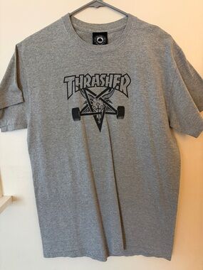 Thrasher Gray Tee with Black Pentagram Skate Logo